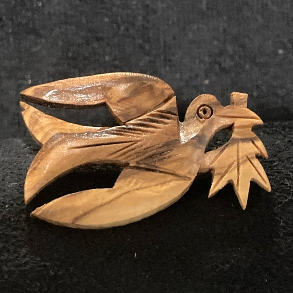 Hand carved wood dove brooch vintage